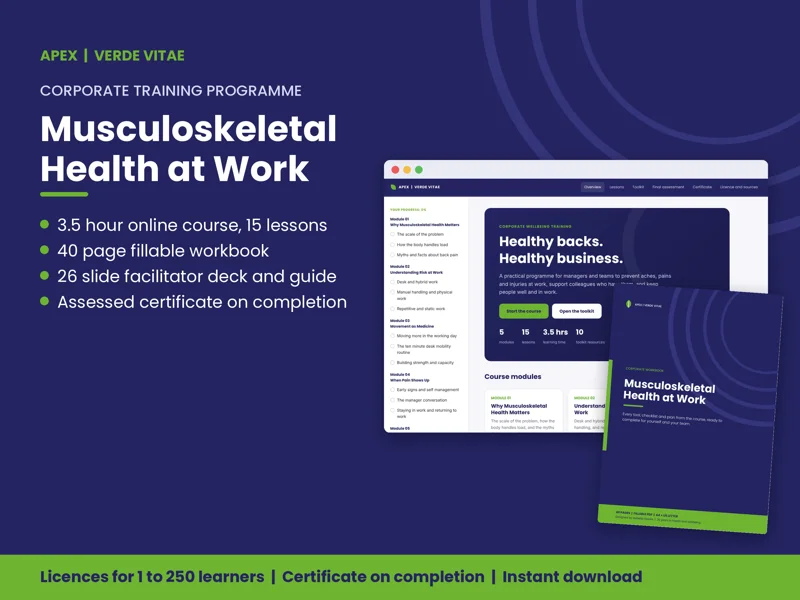 APEX Musculoskeletal Health at Work course cover from the Verde Vitae store