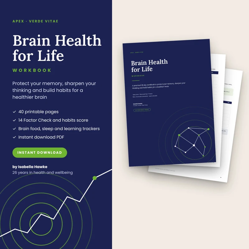 APEX Brain Health for Life Workbook workbook cover from the Verde Vitae store