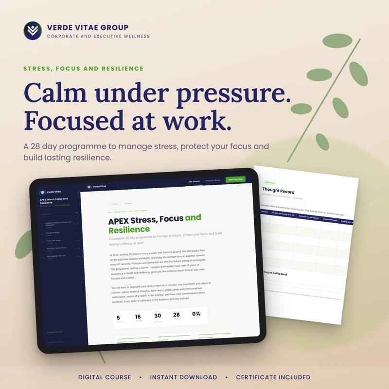 APEX Stress, Focus and Resilience course cover from the Verde Vitae store