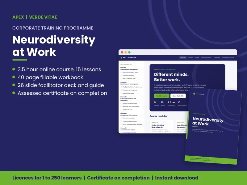 APEX Neurodiversity at Work course cover from the Verde Vitae store
