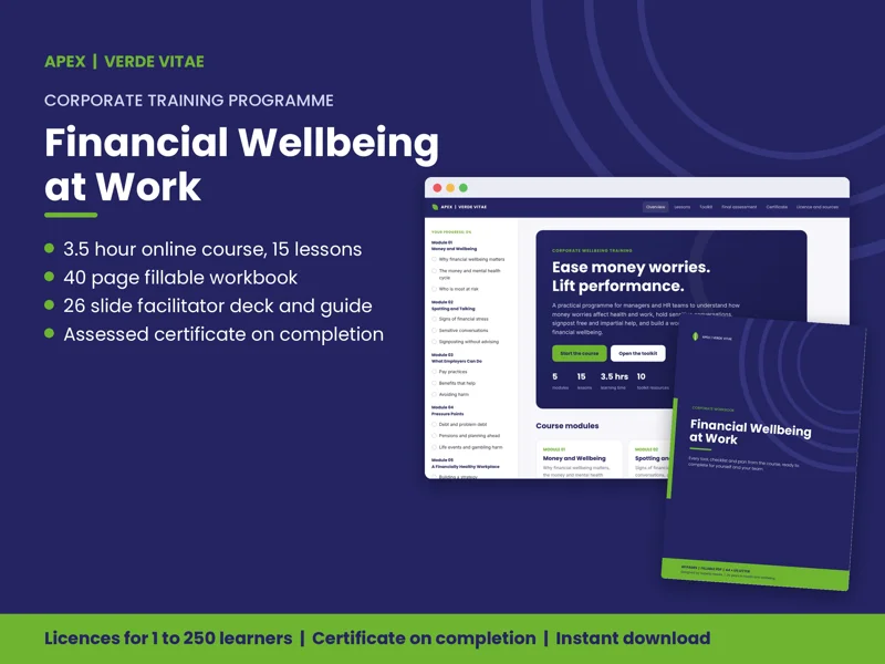 APEX Financial Wellbeing at Work course cover from the Verde Vitae store